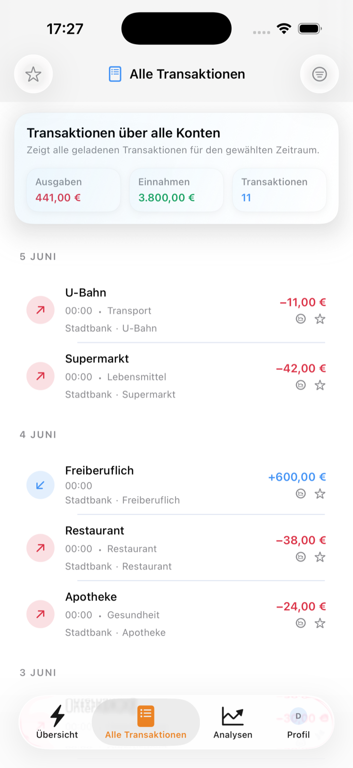 Alle Transaktionen im Überblick