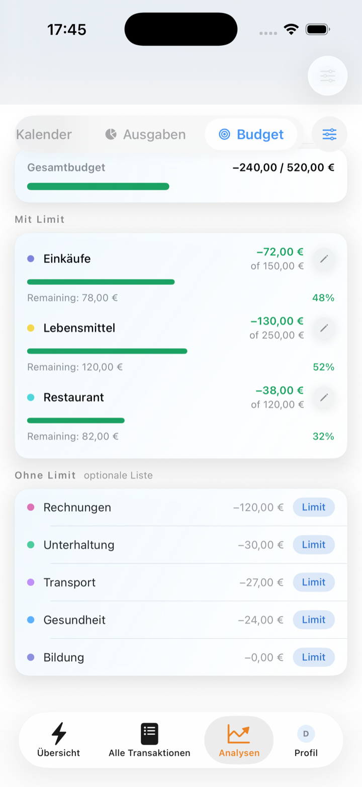 Budgets mit Limits je Kategorie