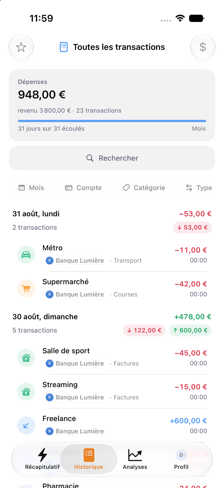 Toutes les transactions, faciles à parcourir